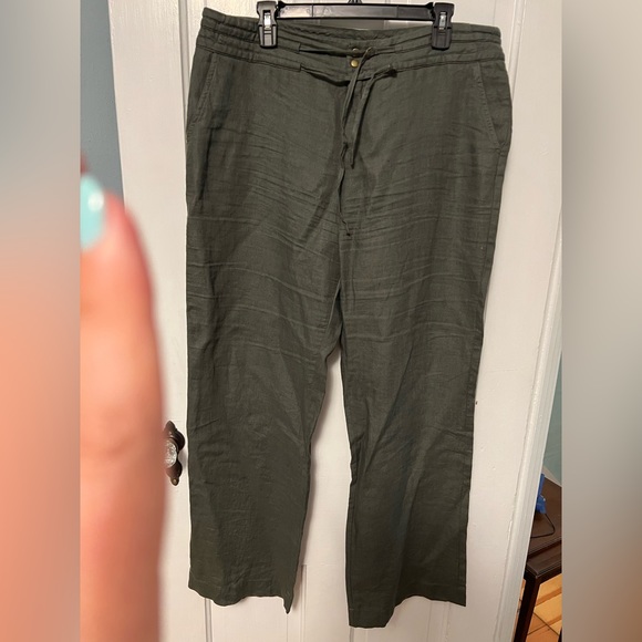 Olive green linen pants - Picture 1 of 7
